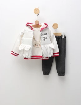 Compleu cu vesta, Rabbit Girl, alb-ciclam