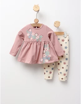 Compleu Flowers Girl, roz-pudra