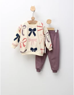 Compleu imprimat cu fundite, crem-mov