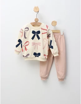 Compleu imprimat cu fundite, crem-roz