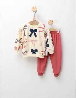 Compleu imprimat cu fundite, crem-roz-prafuit