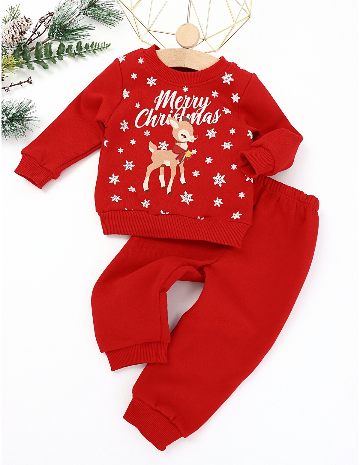 Compleu Merry Christmas Deer rosu