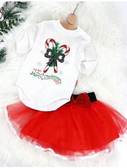 Compleu Merry Shiny Christmas alb-rosu 80 (9-12 luni)
