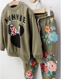 Compleu Minnie si Floricele, cu verde