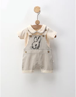 Compleu Salopeta+Tricou, Iepurasul, crem