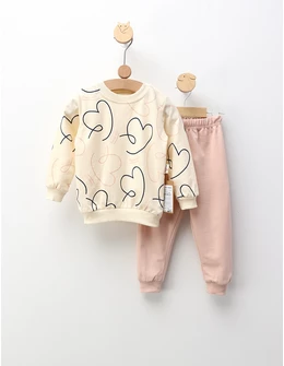 Compleu Sweet Girl, crem-corai