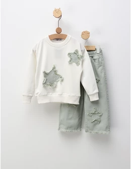 Compleu Two Stars, model alb-verde