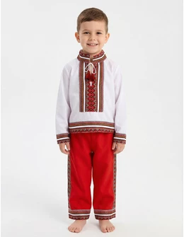 Costum national Carol alb-rosu