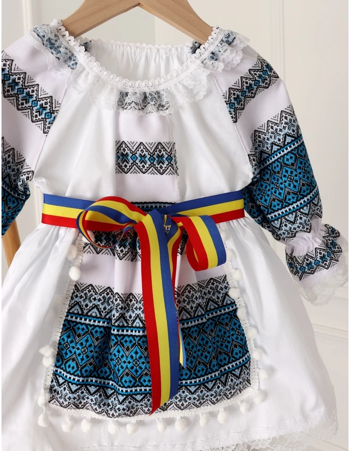 Costum popular fetite 3 piese turcoaz picture - 2