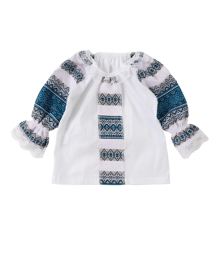 Costum popular fetite 3 piese turcoaz picture - 3