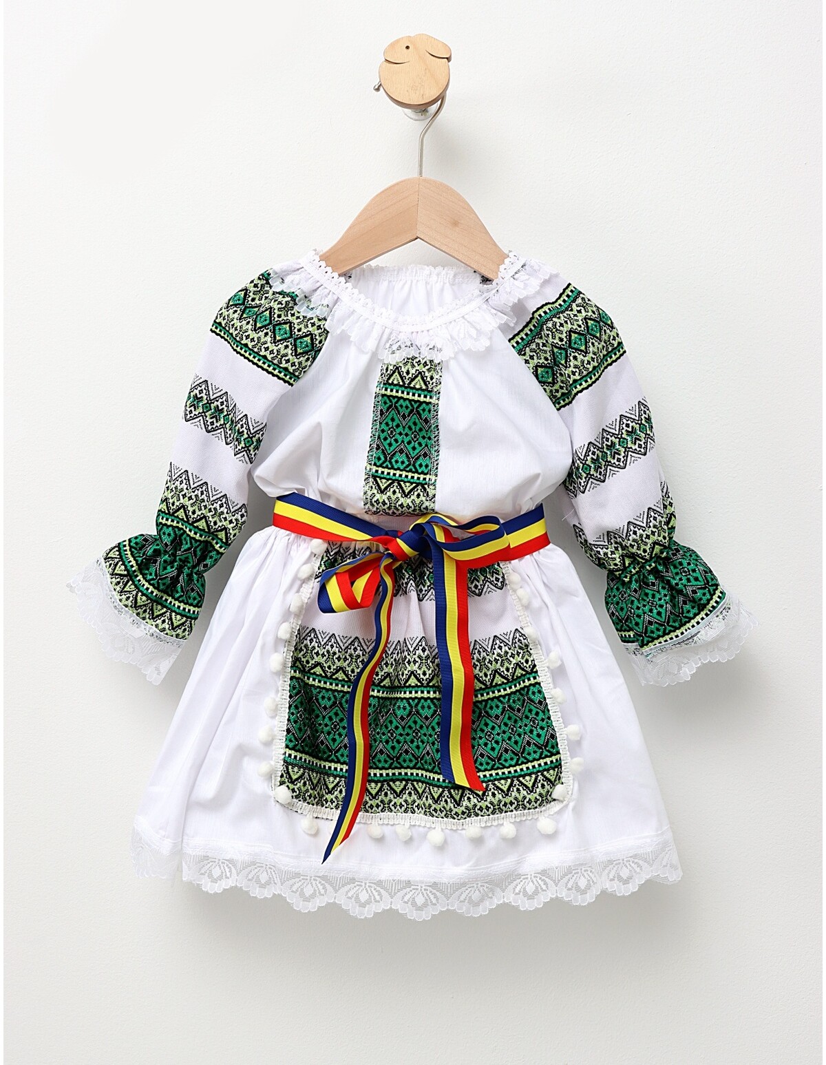 Costum popular fetite 3 piese verde