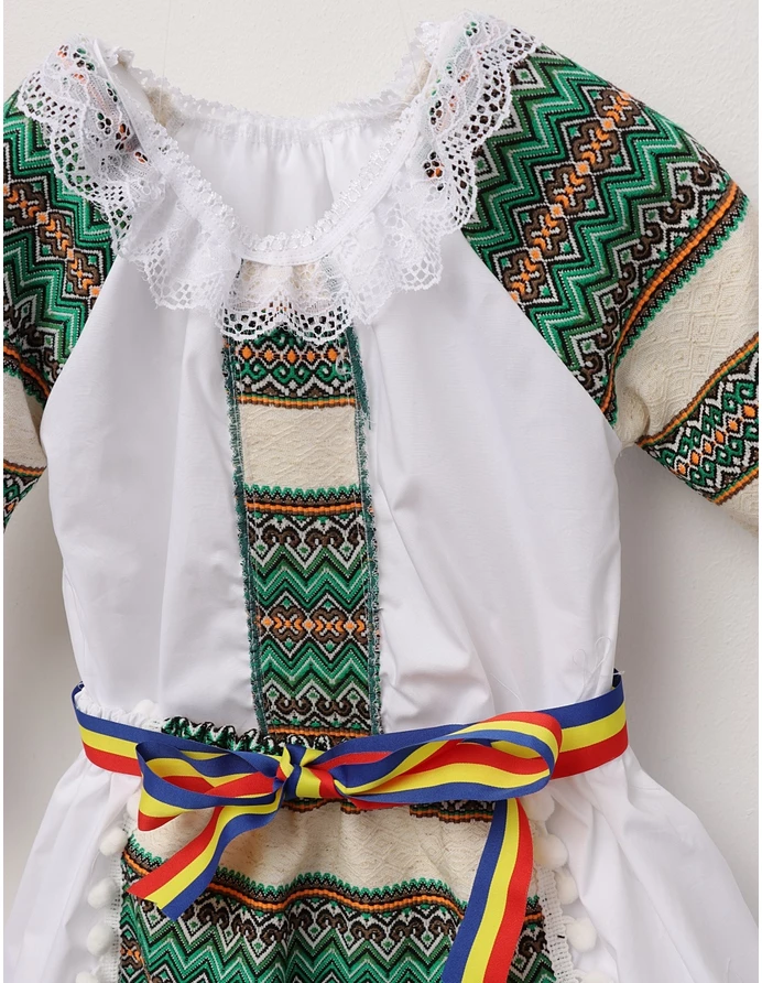 Costum popular fetite Otilia verde-crem picture - 4