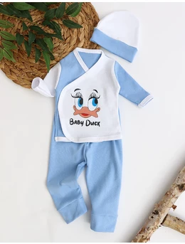 Costumas 3 piese Baby Duck albastru 56 (0-1 luni)