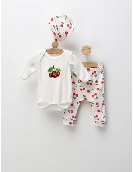 Costumas 3 piese Cirese, cu rosu