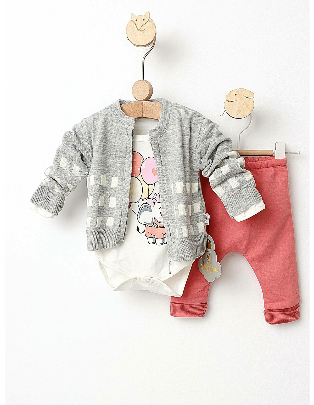 Costumas 3 piese Hello Baby Elefant gri