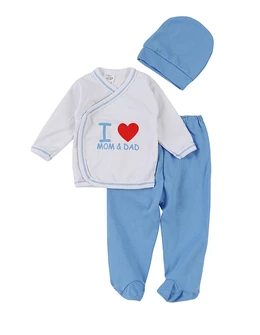 Costumas 3 piese, I Love Mom&Dad albastru