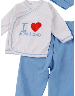 Costumas 3 piese, I Love Mom&Dad albastru