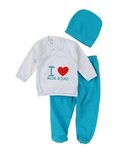 Costumas 3 piese, I Love Mom&Dad turcoaz