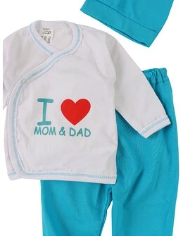 Costumas 3 piese, I Love Mom&Dad turcoaz