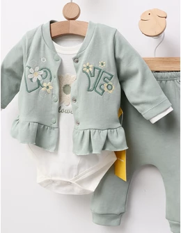 Costumas 3 piese Love Flowers, verde