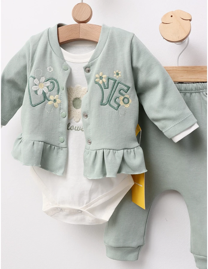 Costumas 3 piese Love Flowers, verde picture - 2