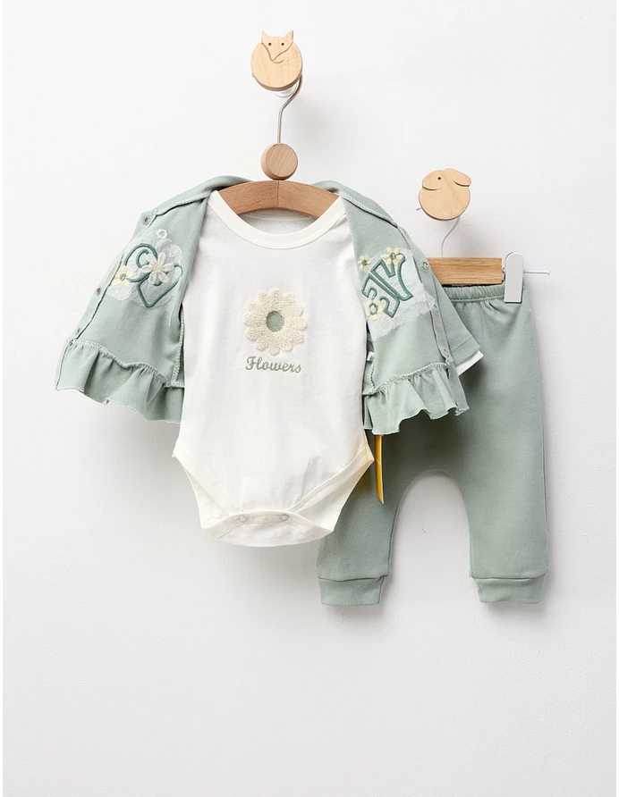 Costumas 3 piese Love Flowers, verde picture - 3