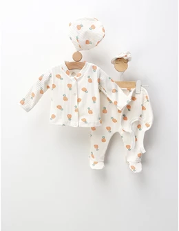 Costumas 5 piese, Ananas, alb-portocaliu