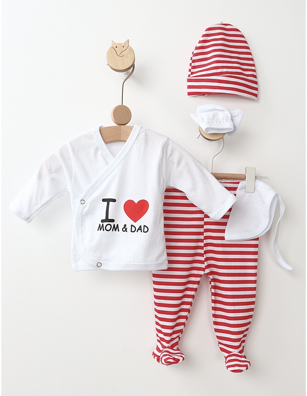 Costumas 5 piese I Love Mom&Dad alb-rosu