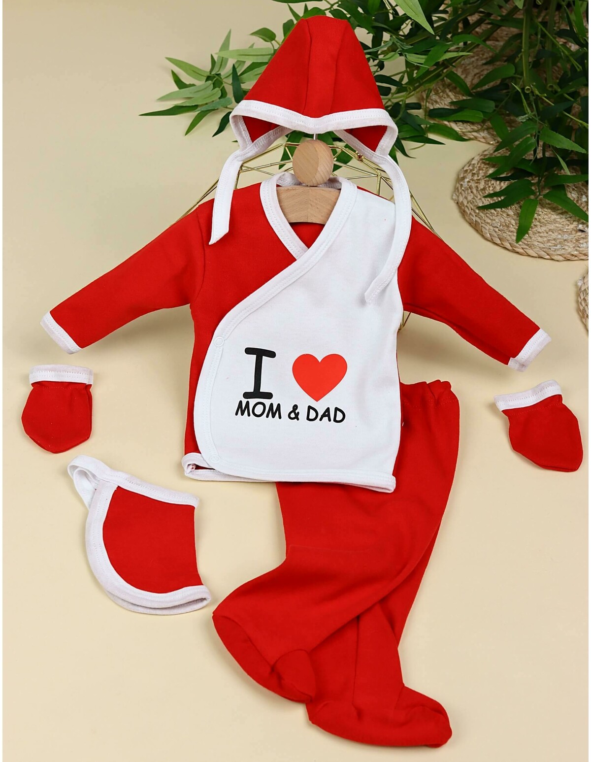 Costumas 5 piese I Love MOM DAD rosu