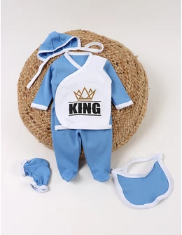 Costumas 5 piese, King, alb-albastru