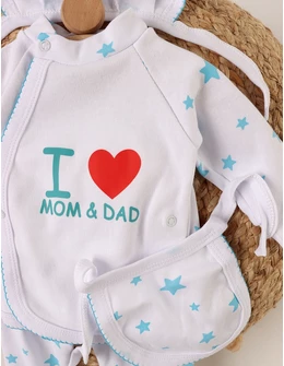 Costumas 5 piese Stelute, I Love MOM DAD bleu