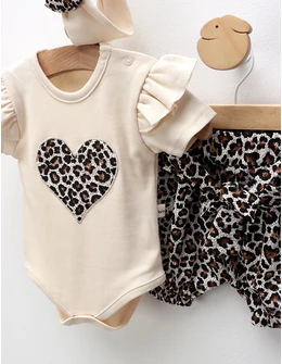 Costumas de vara, 3 piese, leopard, crem