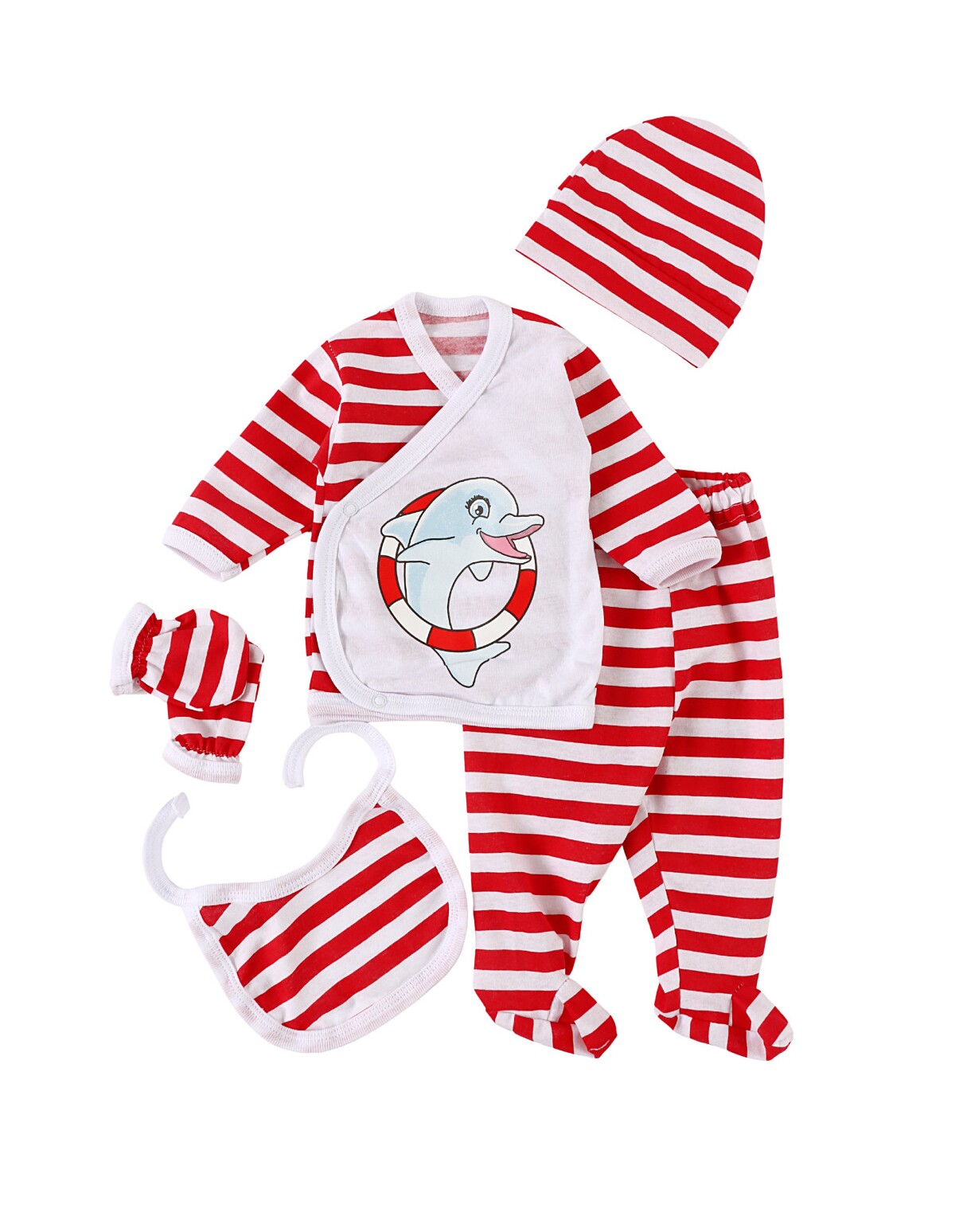 Costumas dungute 5 piese Delfin alb-rosu