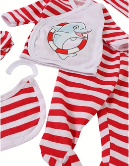 Costumas dungute 5 piese Delfin alb-rosu