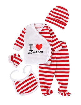 Costumas dungute 5 piese Love Mom&Dad alb-rosu