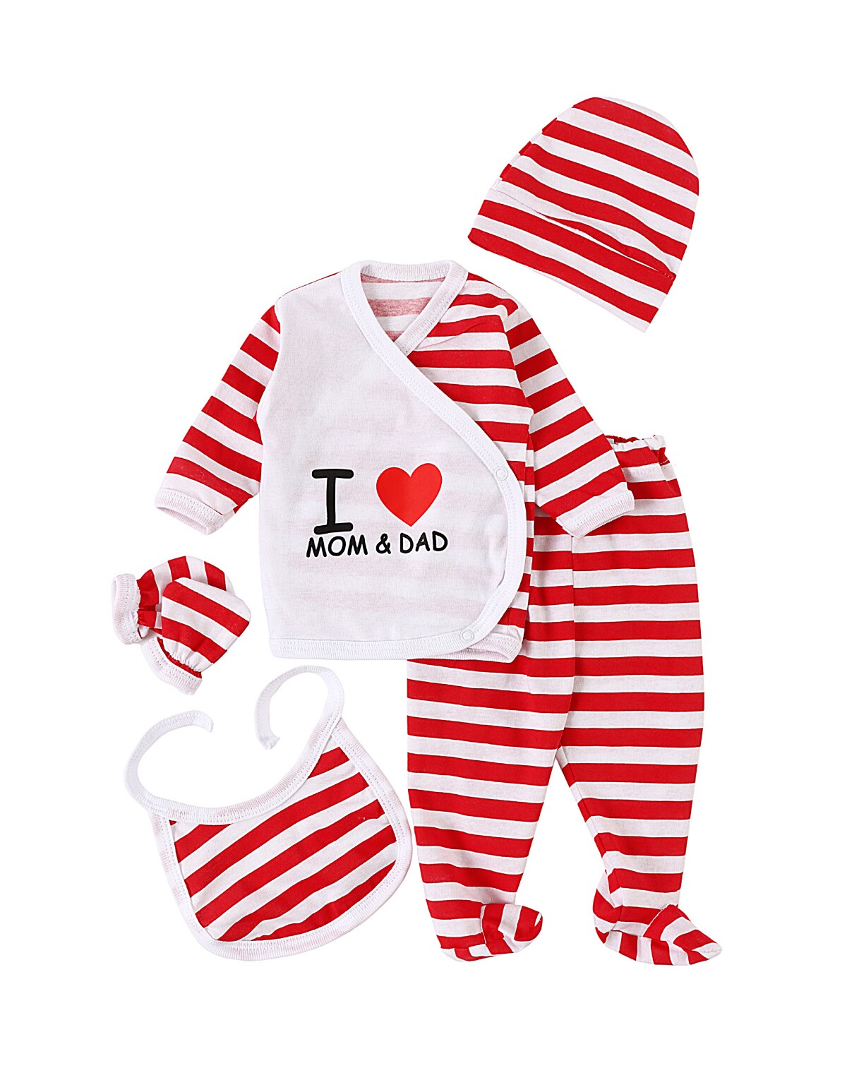 Costumas dungute 5 piese Love Mom&Dad alb-rosu