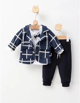 Costumas elegant, cu papion, bebe, bleumarin