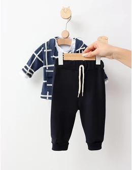 Costumas elegant, cu papion, bebe, bleumarin