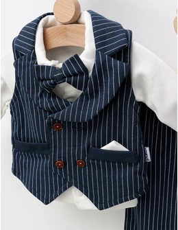 Costumas elegant Robert, cu papion, bleumarin