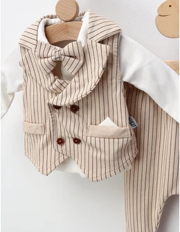 Costumas elegant Robert, cu papion, crem