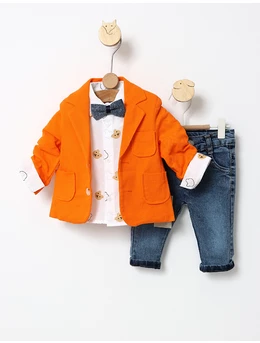 Costumas premium cu papion model portocaliu 1
