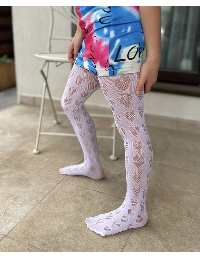 Dres alb, stil plasa licra, inimioare picture - 2