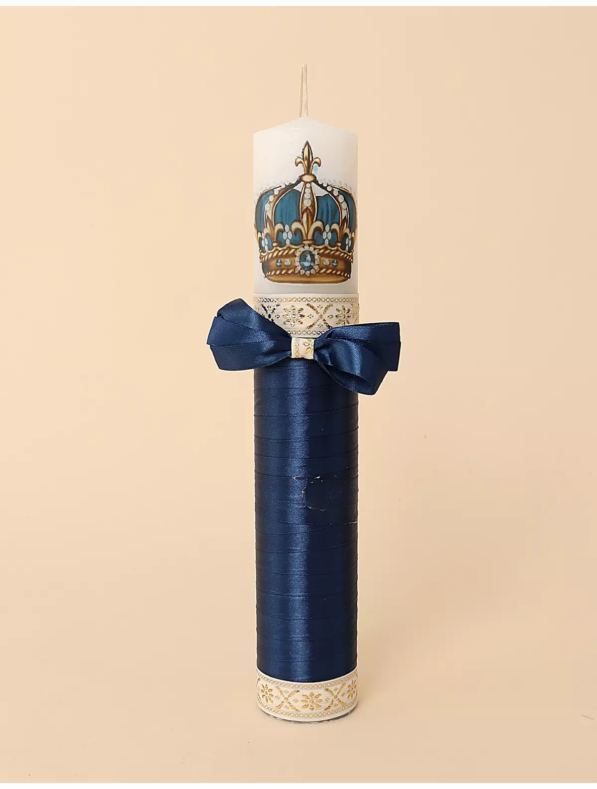 Lumanare botez albastra cu funda The Royal