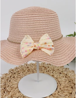 Palarie Cool Girl cu fundita, roz-prafuit