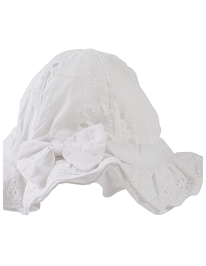 Palarie cu broderie, fundita si snur, alb picture - 2