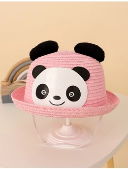 Palarie de paie Ursul Panda roz 1