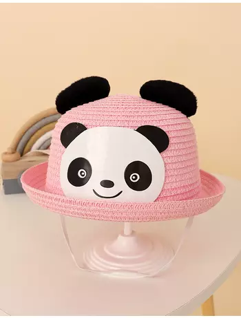 Palarie de paie Ursul Panda roz