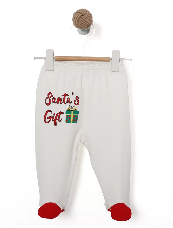 Pantalonasi cu botosei Santa\'s Gift alb