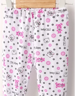 Pantaloni Baby Bear alb-roz