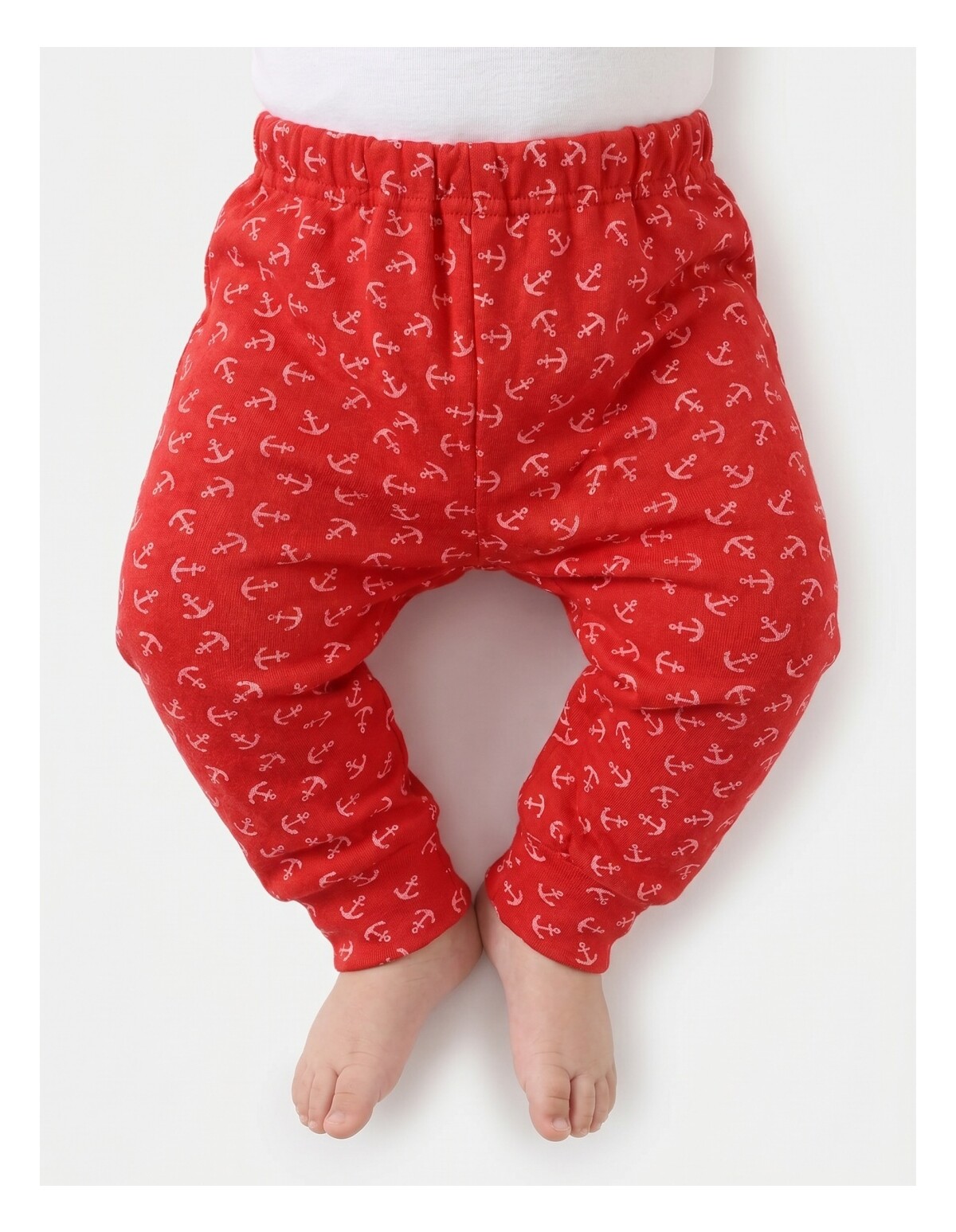 Pantaloni bebe, cu ancore, model rosu